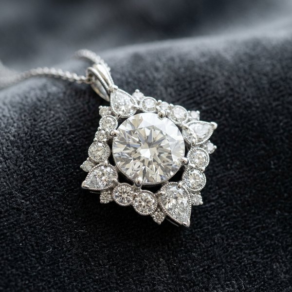 Vintage inspired diamond pendant, bespoke artisan